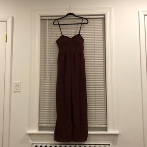 Burgundy romper with built-in cups and pockets